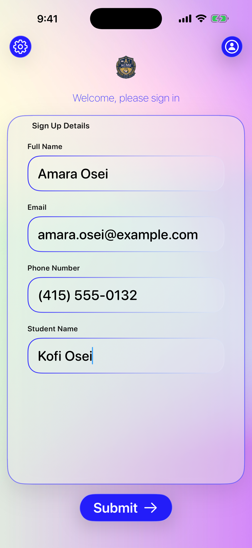 Sign-Up Sheet on iPhone with a guest filling in the form
